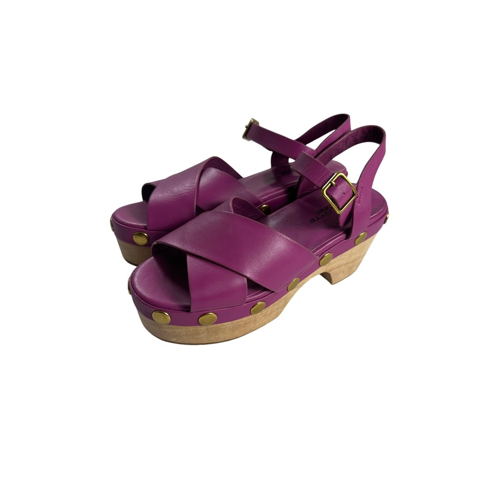 Charlotte Stone Clog Sandals Womens 7 Magenta Excellent Wood Platform Studded